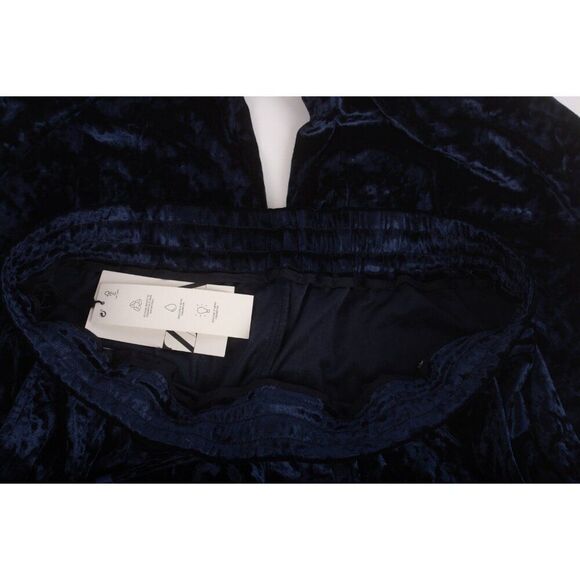Zara Womens Crushed Velvet Pants Trousers XL Navy Blue drawstring 8245/600 NWT - Picture 7 of 8